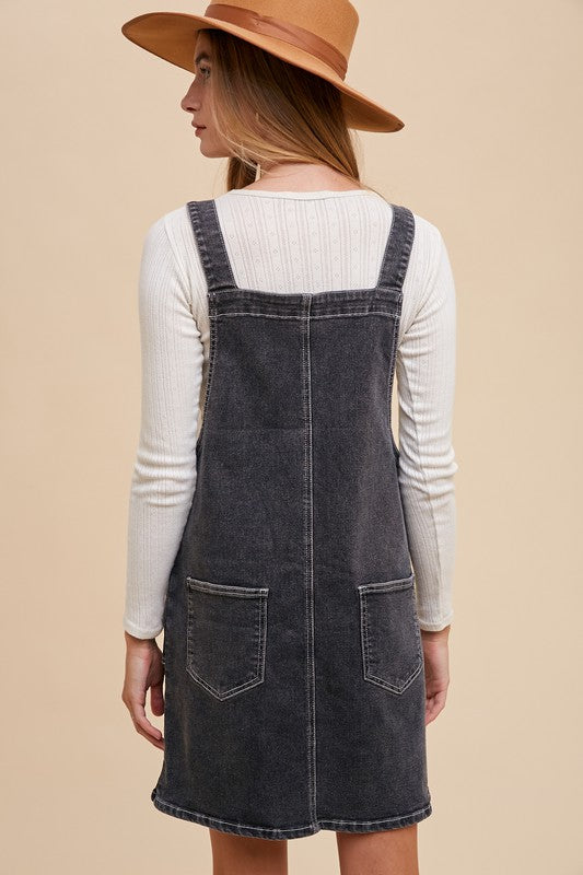 Annie Wear Wide Strap Denim Overall Dress with Pockets