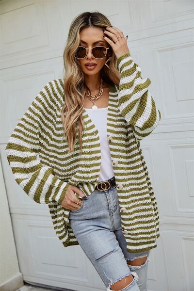 Striped Button Up Long Sleeve Cardigan